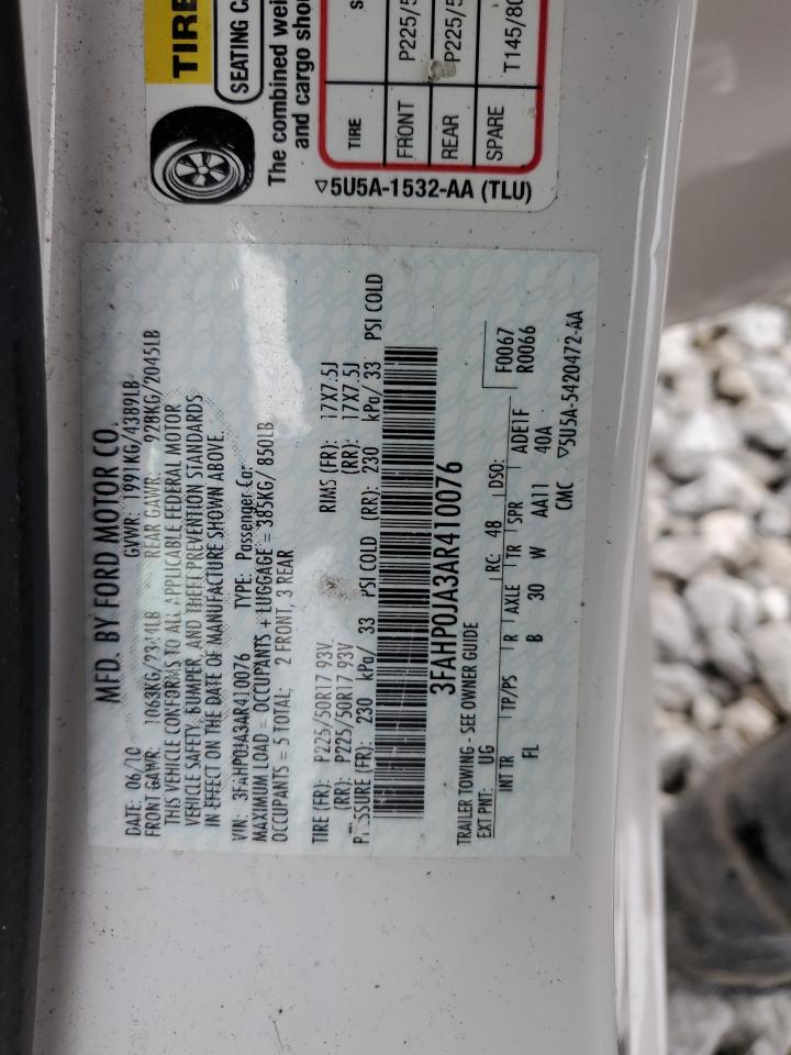 2010 Ford Fusion Sel VIN: 3FAHP0JA3AR410076 Lot: 80020483