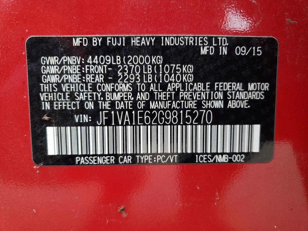 JF1VA1E62G9815270 2016 Subaru Wrx Premium