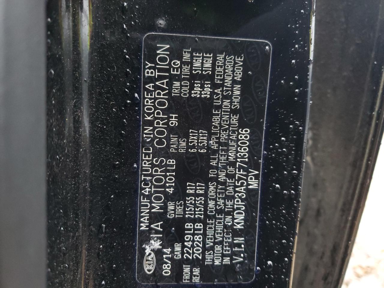 2015 Kia Soul + VIN: KNDJP3A57F7136086 Lot: 68141334