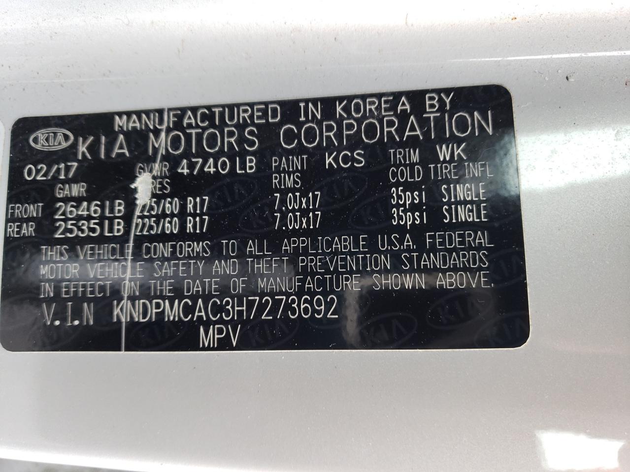 KNDPMCAC3H7273692 2017 Kia Sportage Lx