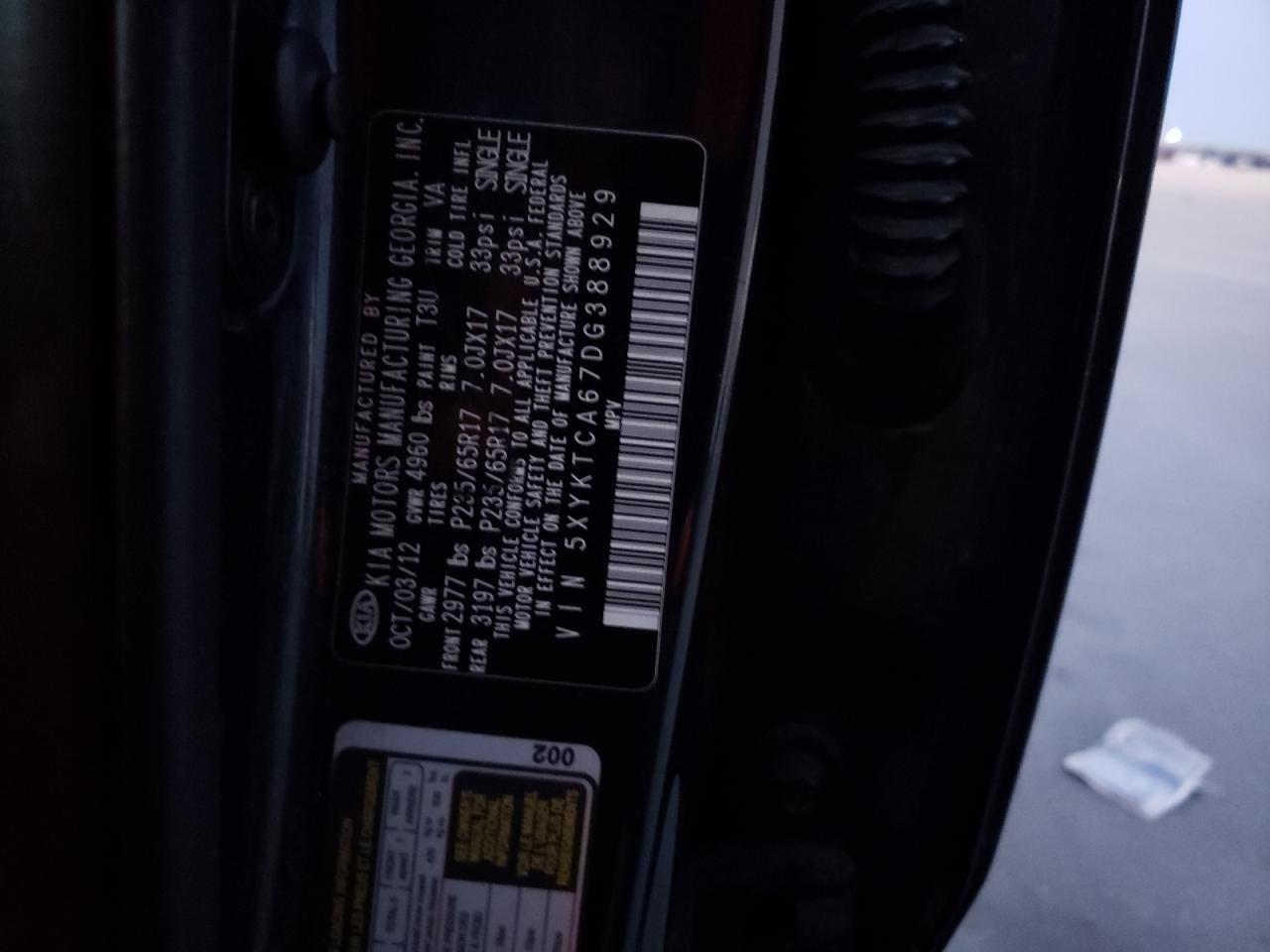 2013 Kia Sorento Lx VIN: 5XYKTCA67DG388929 Lot: 80446993