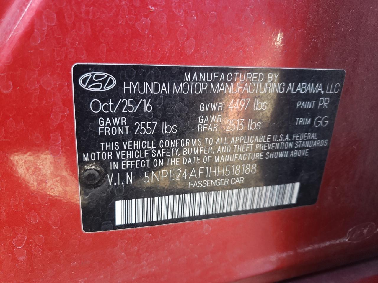 5NPE24AF1HH518188 2017 Hyundai Sonata Se