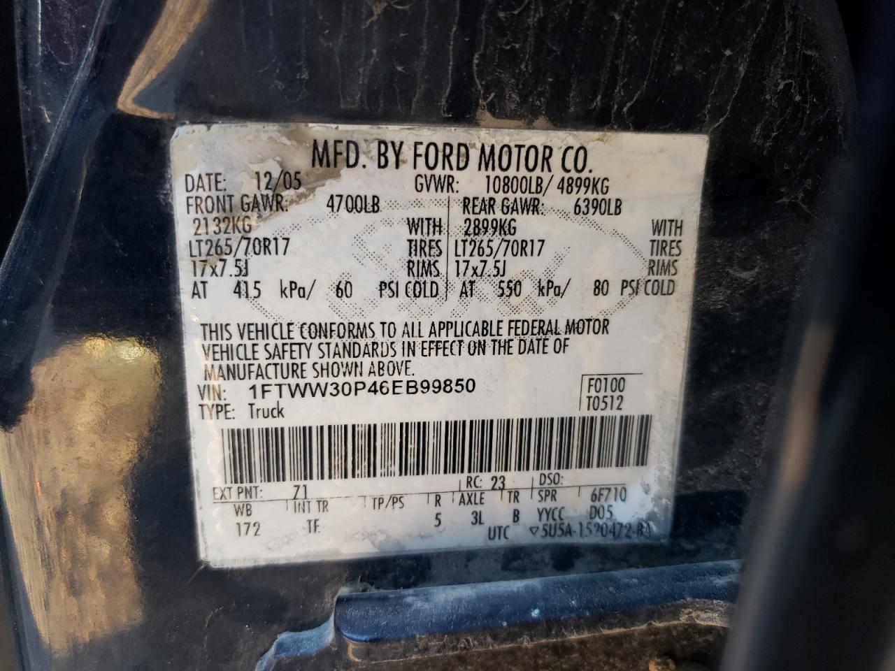 1FTWW31P46ED73169 2006 Ford F350 Srw Super Duty