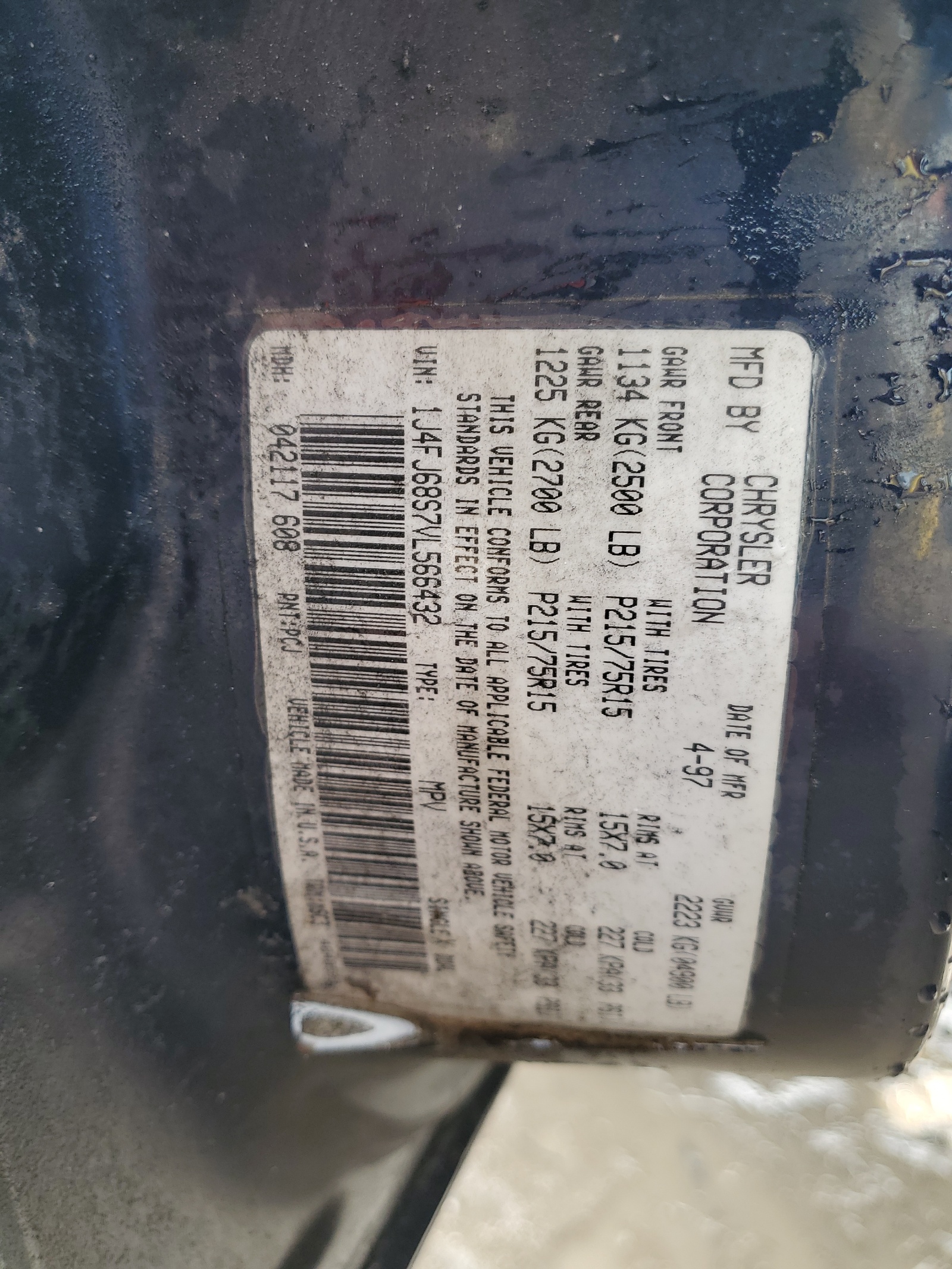 1J4FJ68S7VL566432 1997 Jeep Cherokee Sport