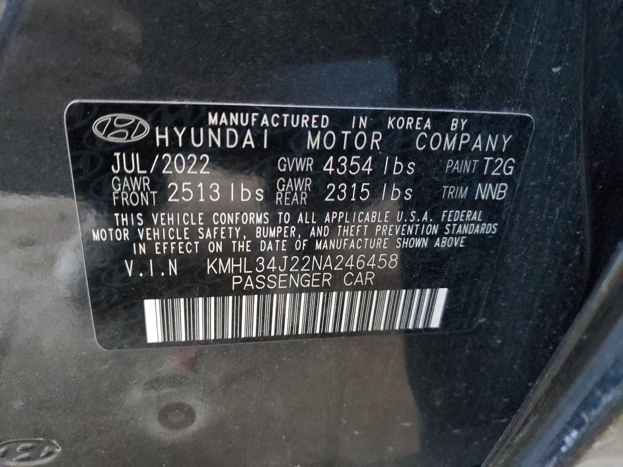 KMHL34J22NA246458 2022 Hyundai Sonata Limited