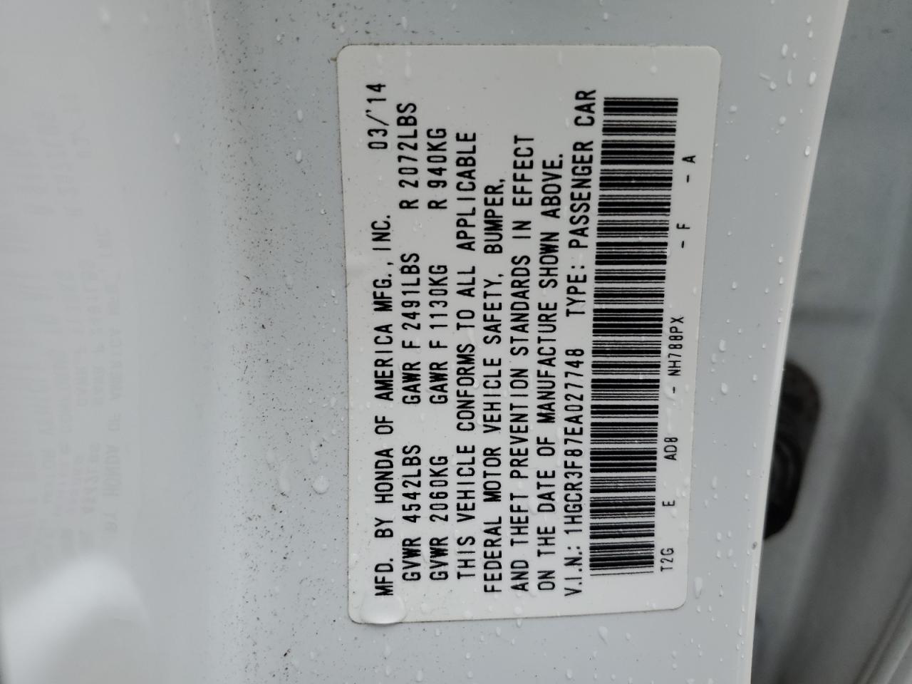 1HGCR3F87EA027748 2014 Honda Accord Exl