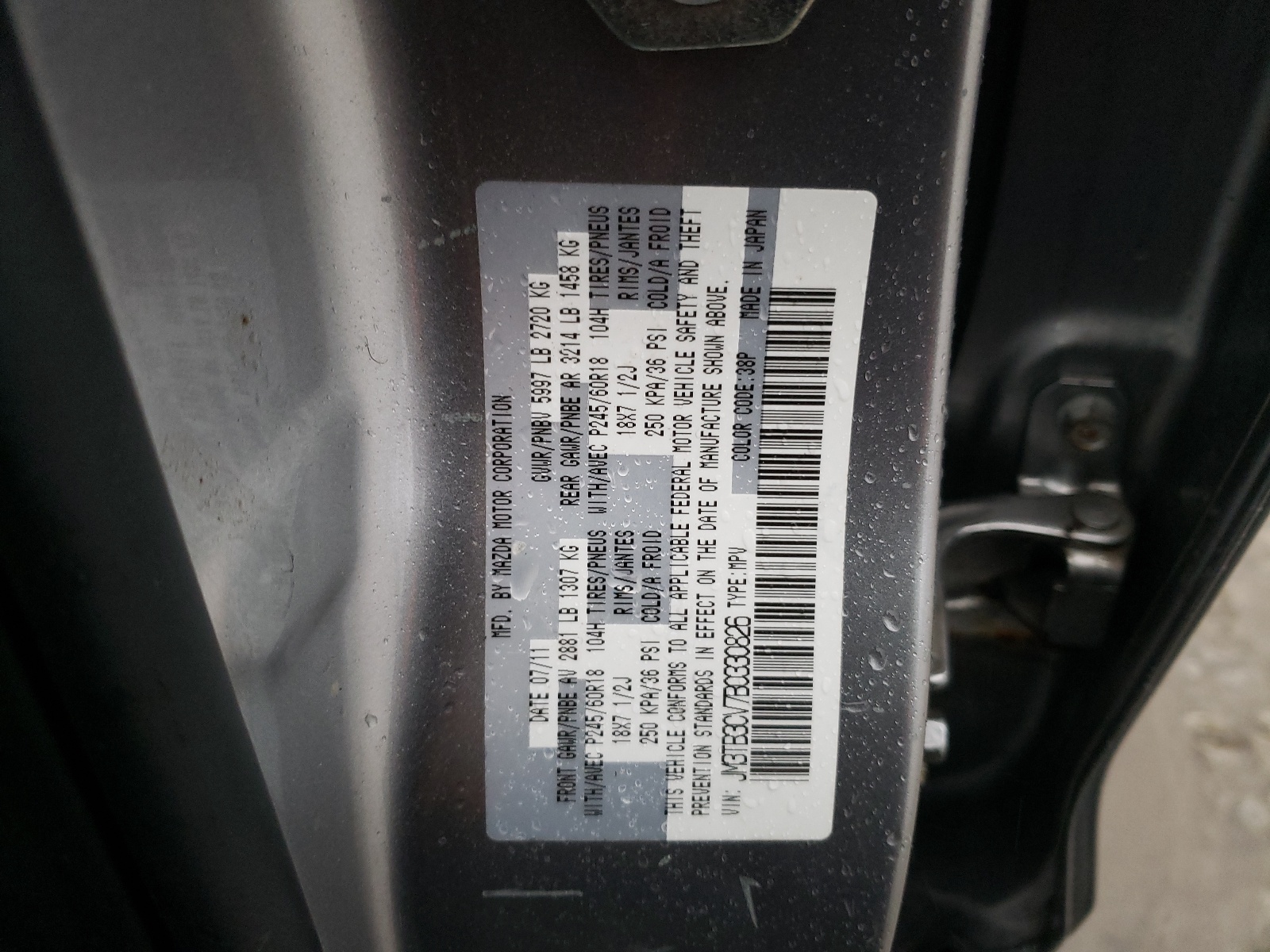 JM3TB3CV7B0330826 2011 Mazda Cx-9