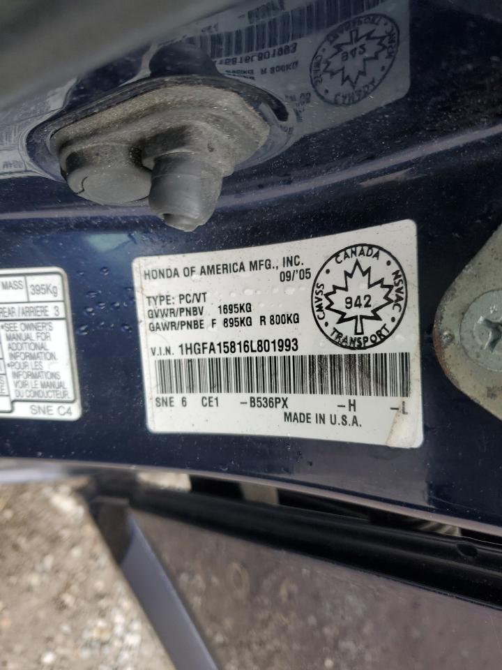 1HGFA15816L801993 2006 Honda Civic Ex