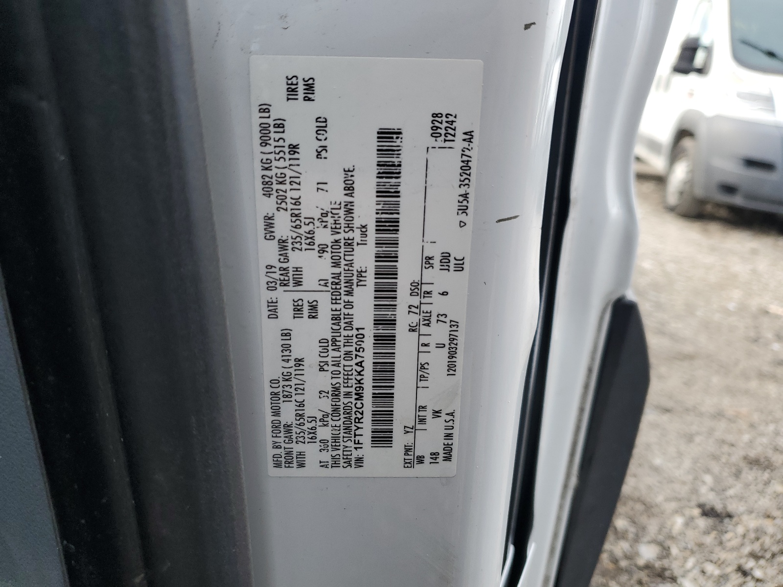 1FTYR2CM9KKA75001 2019 Ford Transit T-250