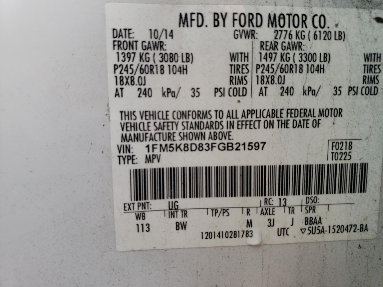 1FM5K8D83FGB21597 2015 Ford Explorer Xlt