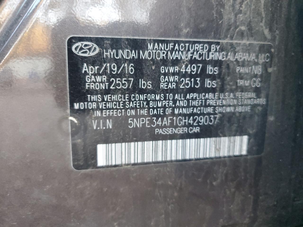 5NPE34AF1GH429037 2016 Hyundai Sonata Sport