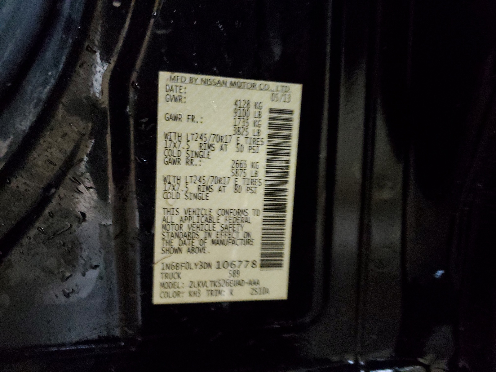 1N6BF0LY3DN106778 2013 Nissan Nv 2500