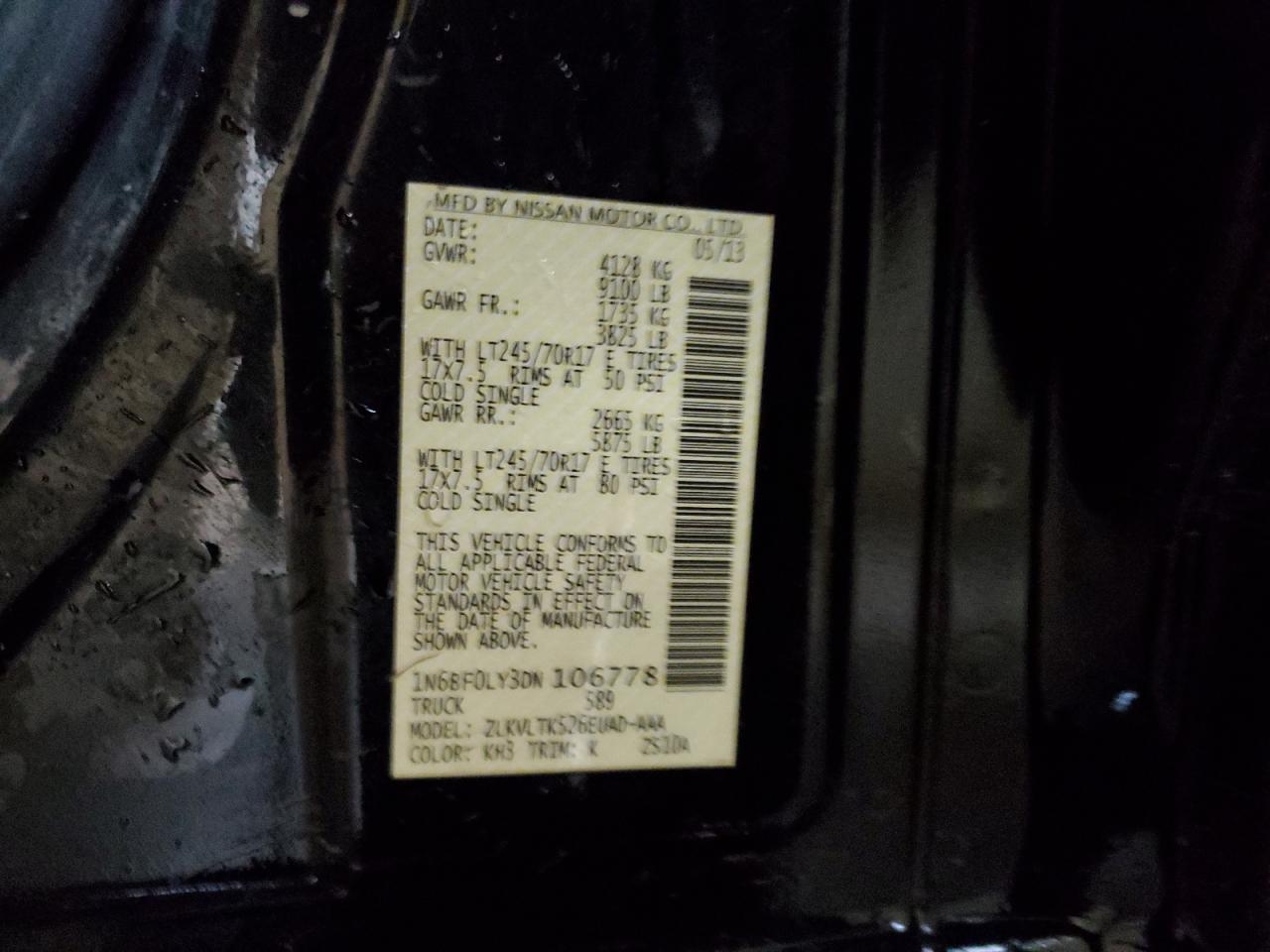 2013 Nissan Nv 2500 VIN: 1N6BF0LY3DN106778 Lot: 56250574