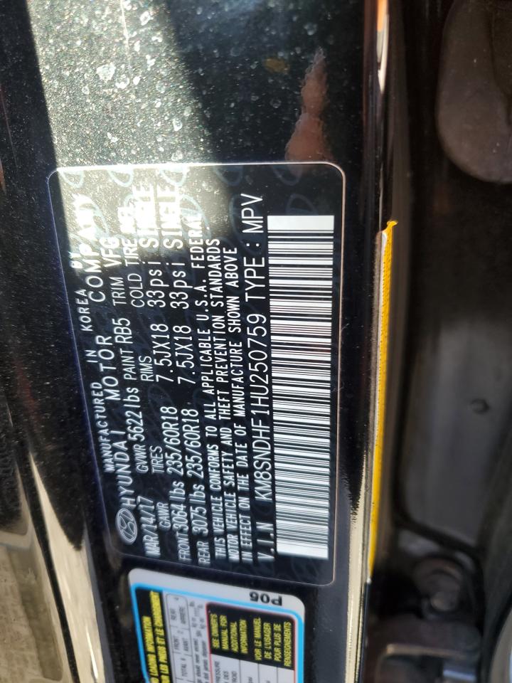 2017 Hyundai Santa Fe Se VIN: KM8SNDHF1HU250759 Lot: 80071183