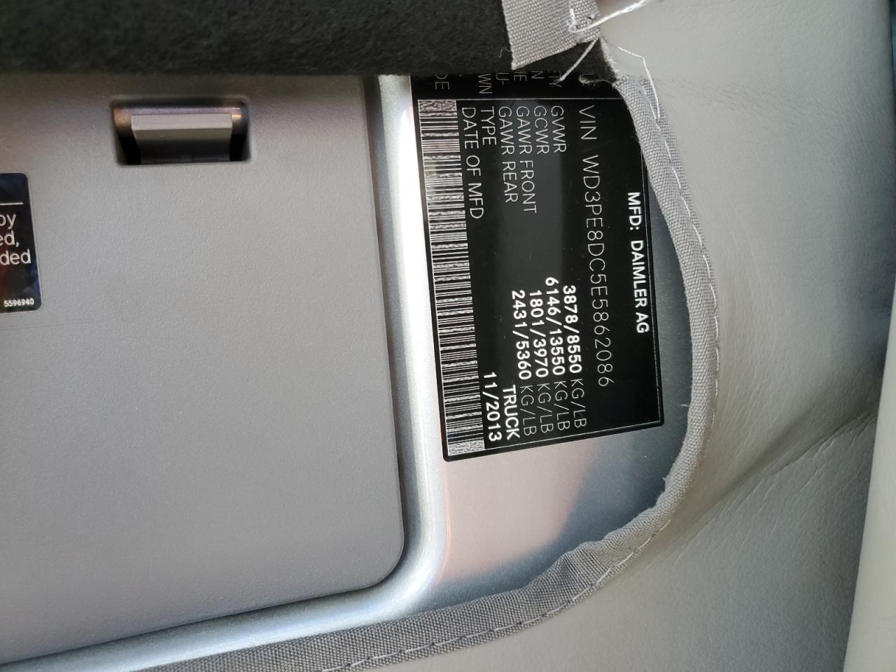 2014 Mercedes-Benz Sprinter 2500 VIN: WD3PE8DC5E5862086 Lot: 41296264