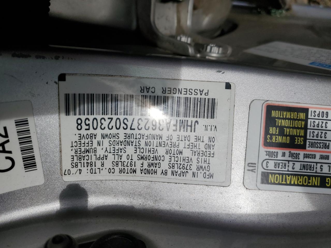 JHMFA36237S023058 2007 Honda Civic Hybrid