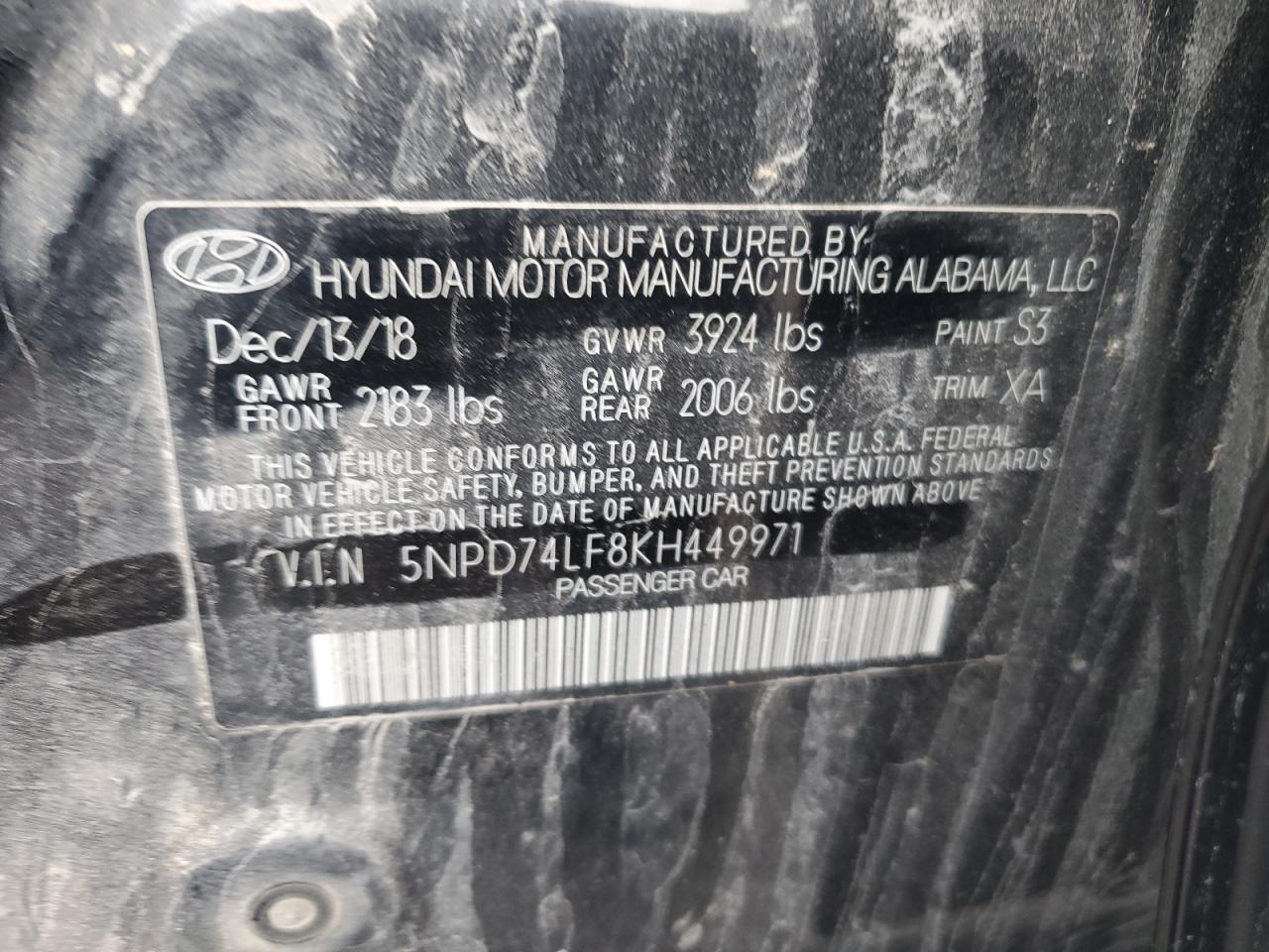 5NPD74LF8KH449971 2019 Hyundai Elantra Se