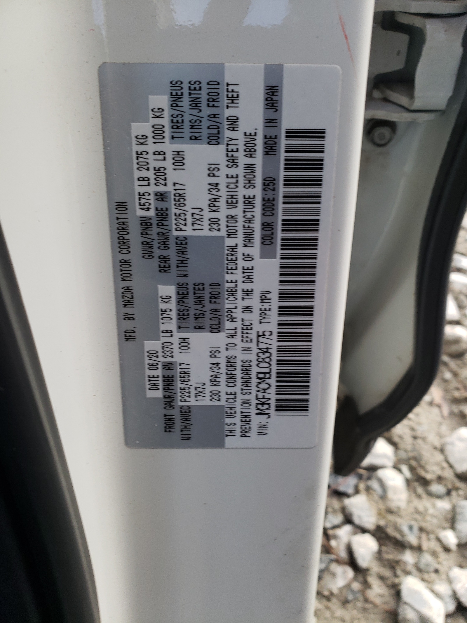 JM3KFACM9L0834775 2020 Mazda Cx-5 Touring