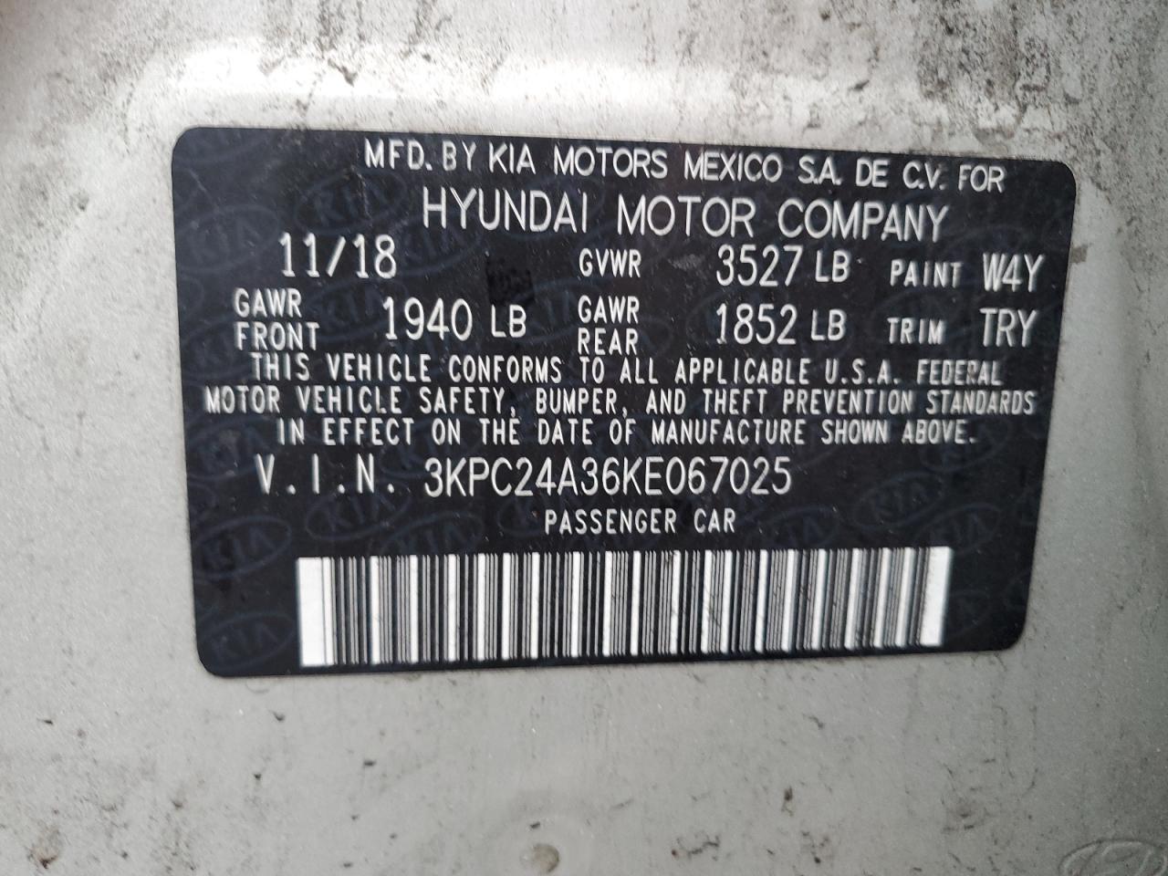 2019 Hyundai Accent Se VIN: 3KPC24A36KE067025 Lot: 69862224