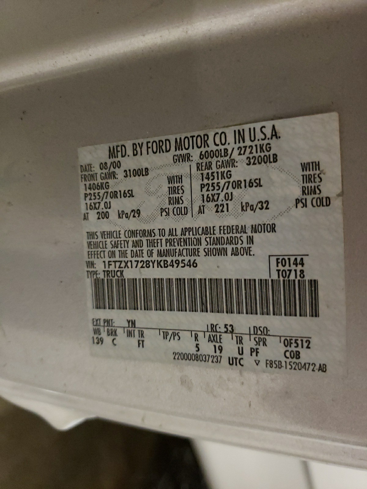 1FTZX1728YKB49546 2000 Ford F150