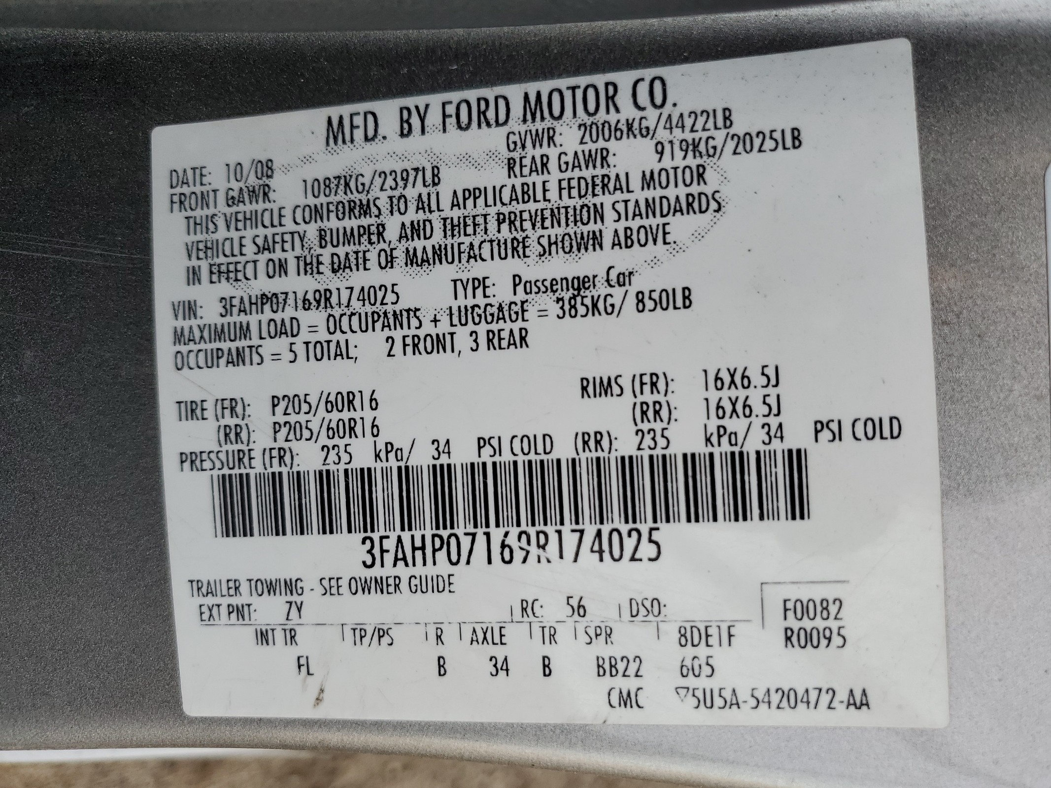 3FAHP07169R174025 2009 Ford Fusion Se