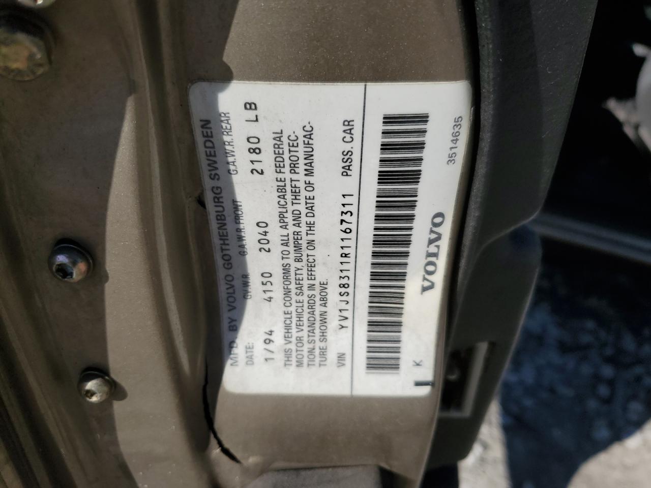 1984 Volvo 940 VIN: YV1JS8311R1167311 Lot: 84975175