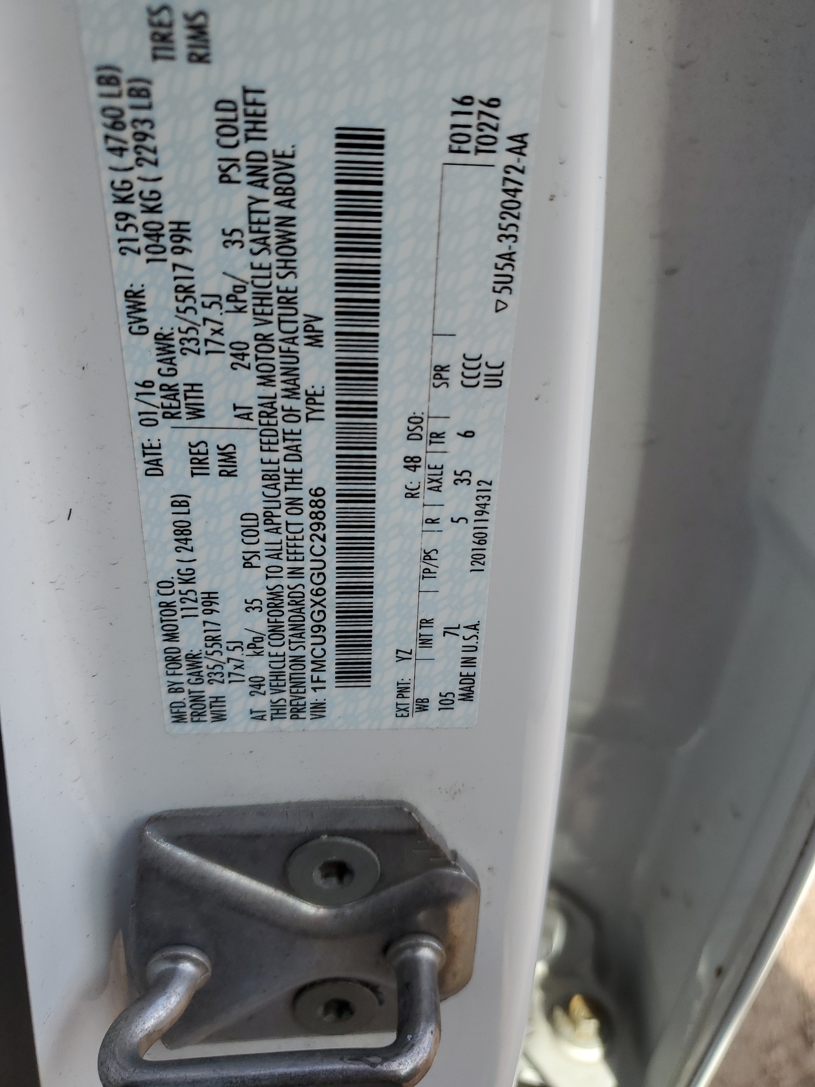 1FMCU9GX6GUC29886 2016 Ford Escape Se