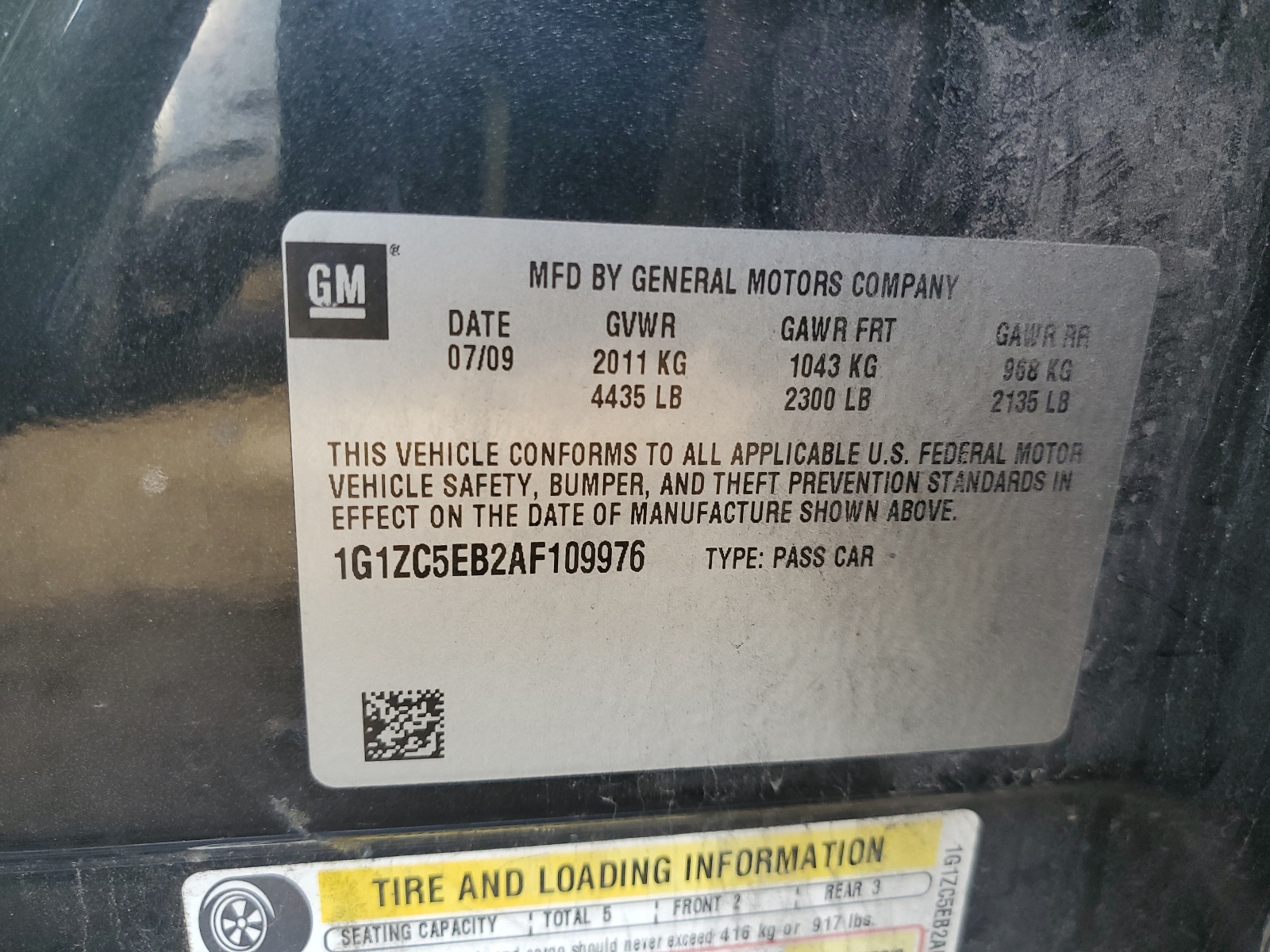 1G1ZC5EB2AF109976 2010 Chevrolet Malibu 1Lt