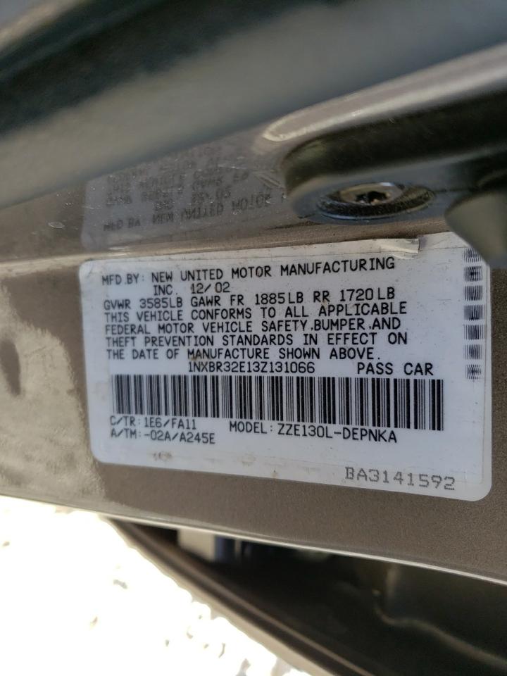 2003 Toyota Corolla Ce VIN: 1NXBR32E13Z131066 Lot: 80769513