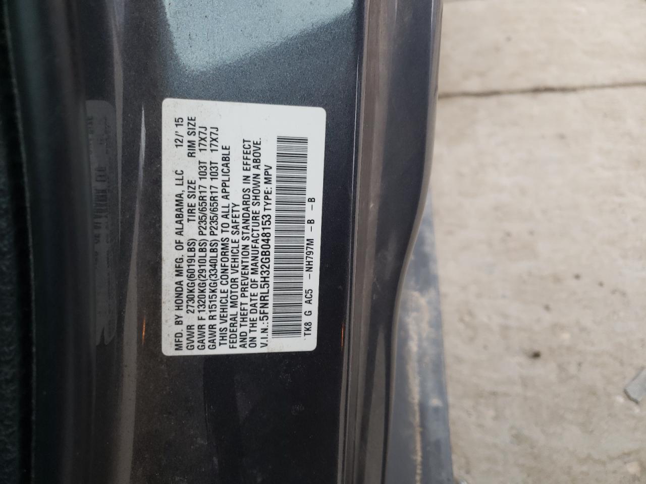 5FNRL5H32GB048153 2016 Honda Odyssey Se