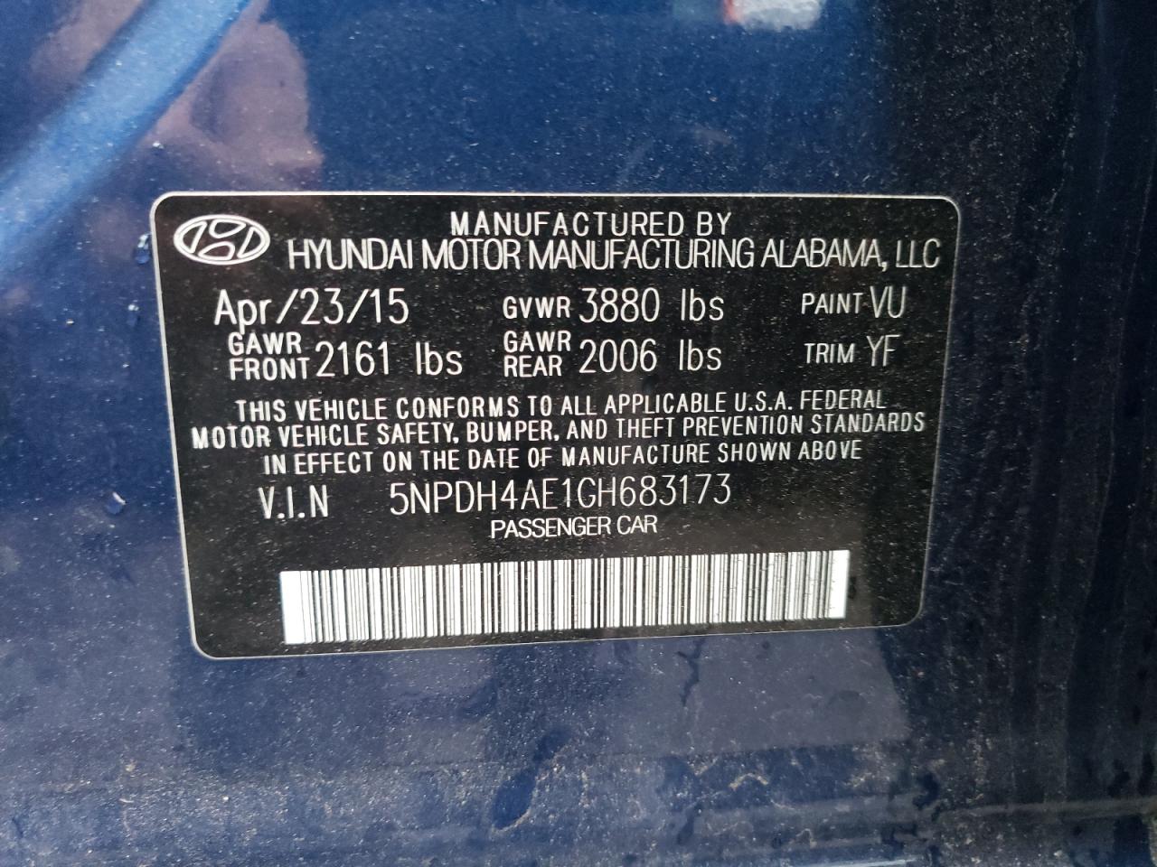 5NPDH4AE1GH683173 2016 HYUNDAI ELANTRA - Image 13