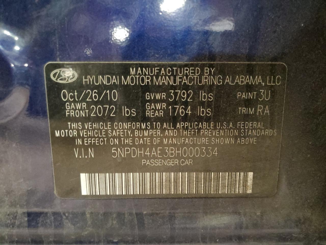 5NPDH4AE3BH000334 2011 Hyundai Elantra Gls