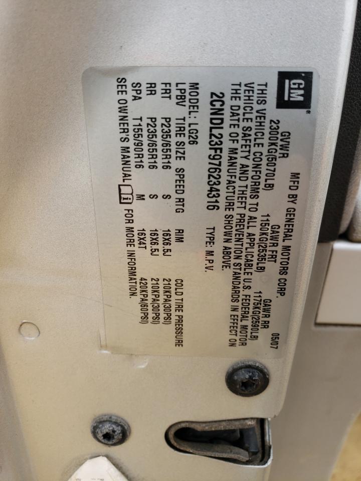 2007 Chevrolet Equinox Ls VIN: 2CNDL23F976234316 Lot: 59588384