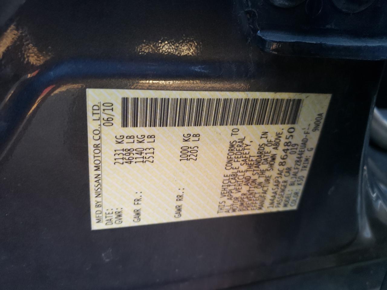 2010 Nissan Maxima S VIN: 1N4AA5AP3AC864850 Lot: 80272283