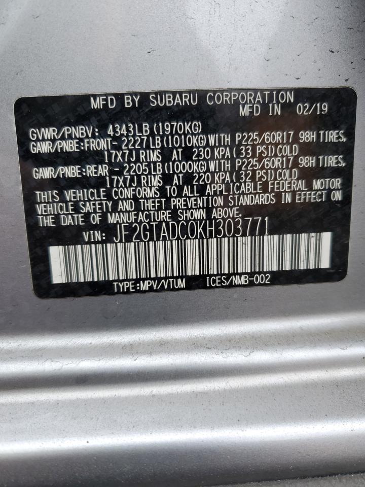 JF2GTADC0KH303771 2019 Subaru Crosstrek Premium