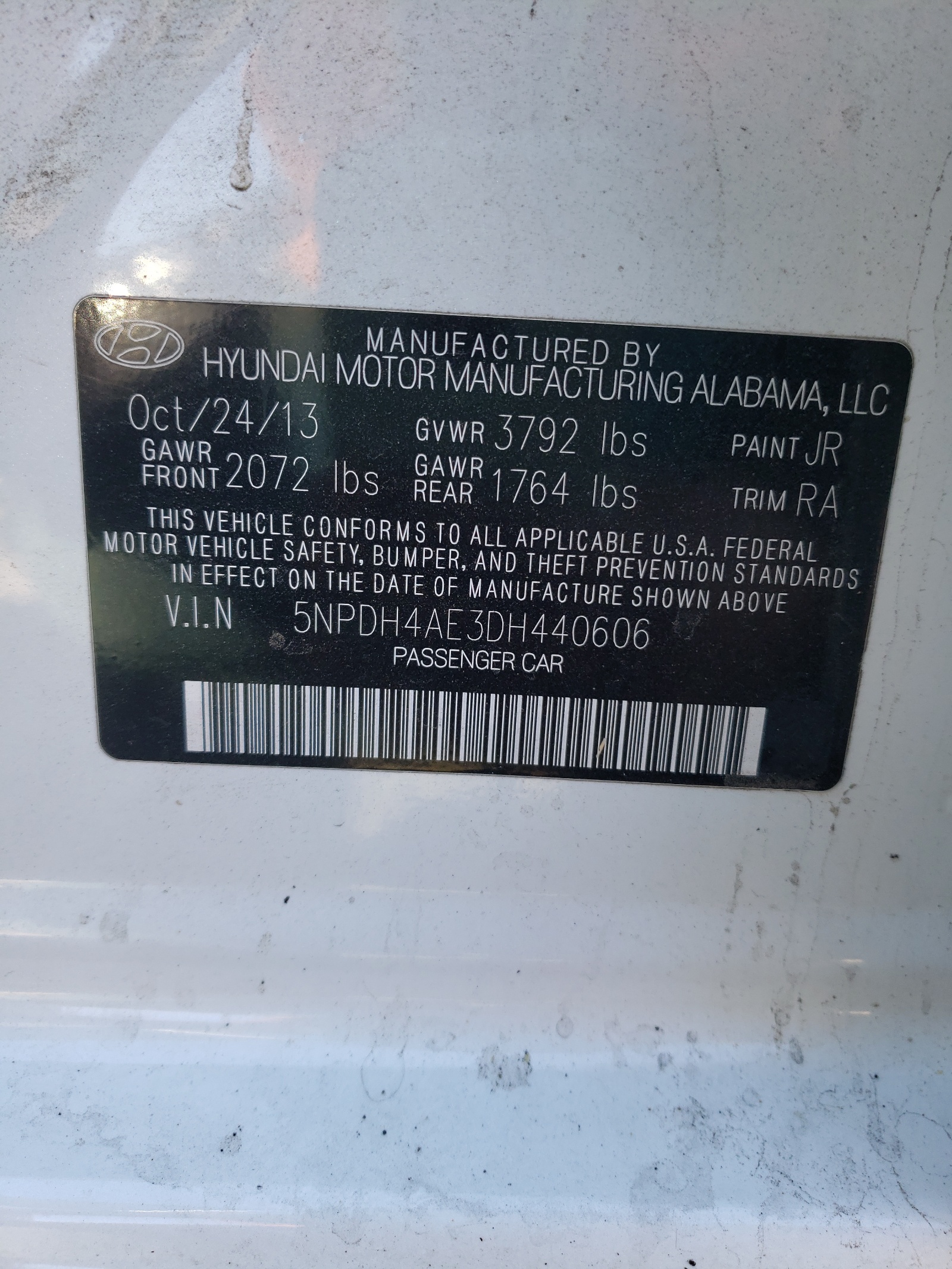 5NPDH4AE3DH440606 2013 Hyundai Elantra Gls