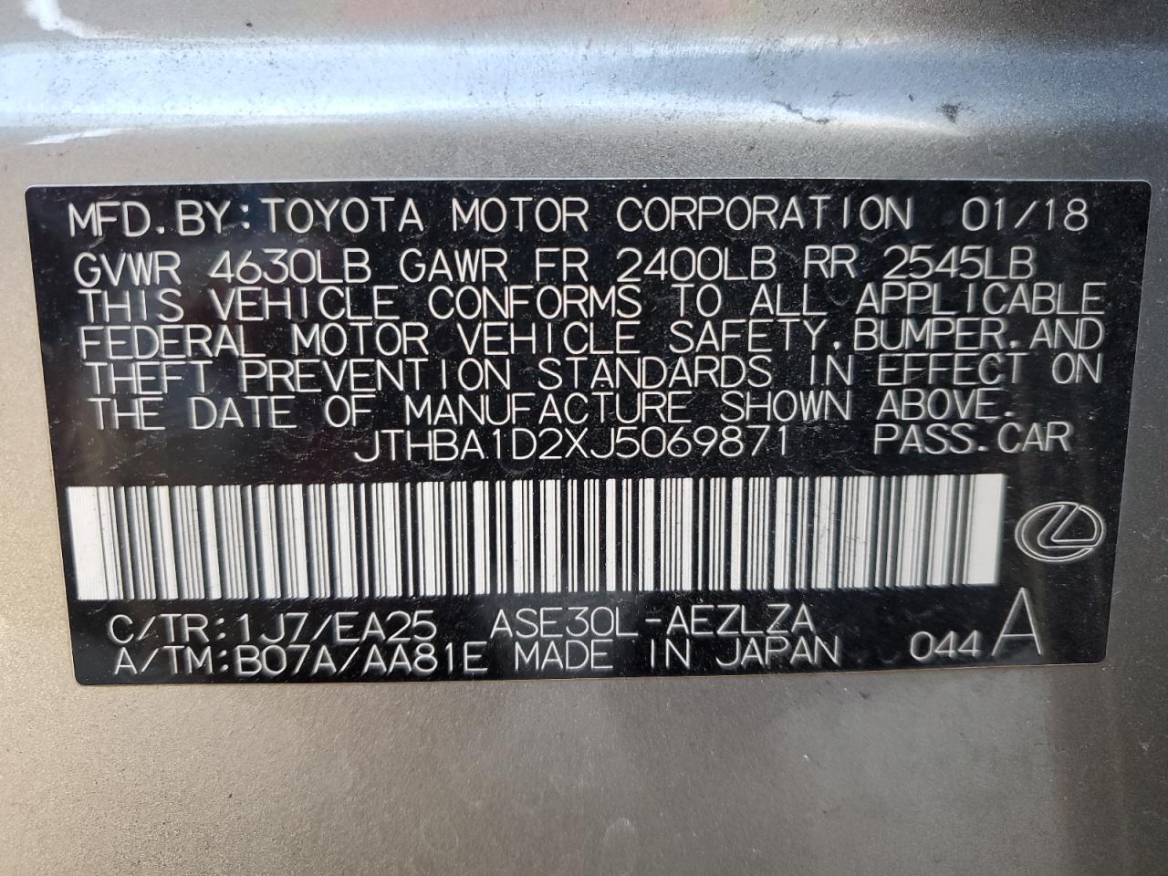 2018 Lexus Is 300 VIN: JTHBA1D2XJ5069871 Lot: 83308584