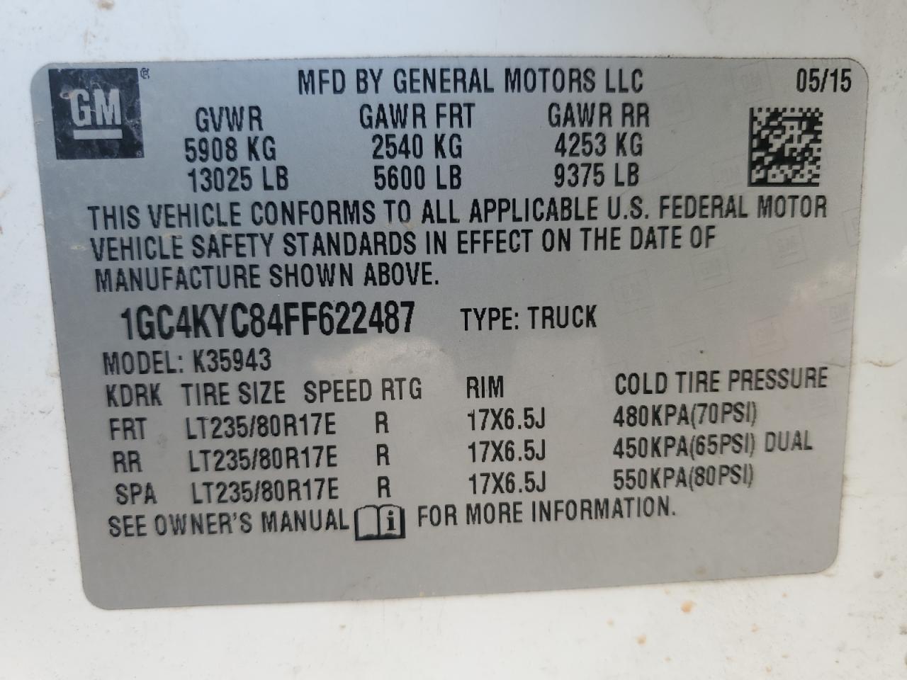 VIN 1GC4KYC84FF622487 2015 CHEVROLET ALL Models no.10