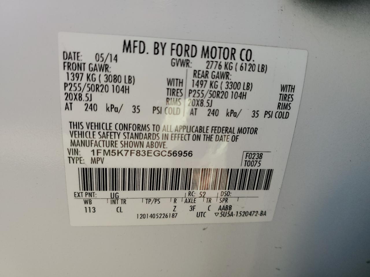 VIN 1FM5K7F83EGC56956 2014 FORD EXPLORER no.13