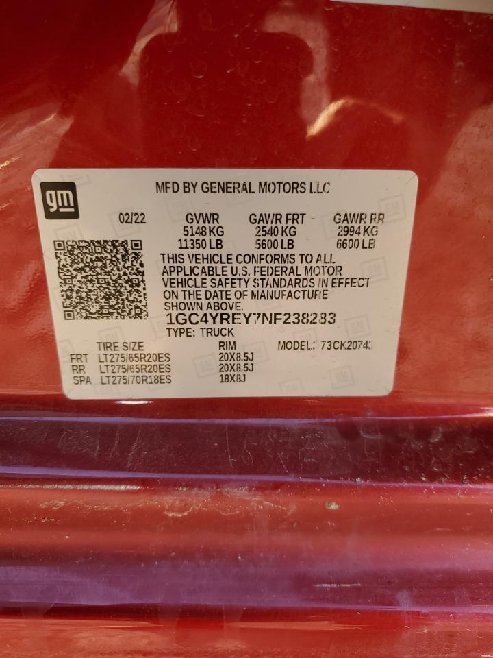 2022 Chevrolet Silverado K2500 High Country VIN: 1GC4YREY7NF238283 Lot: 85728304