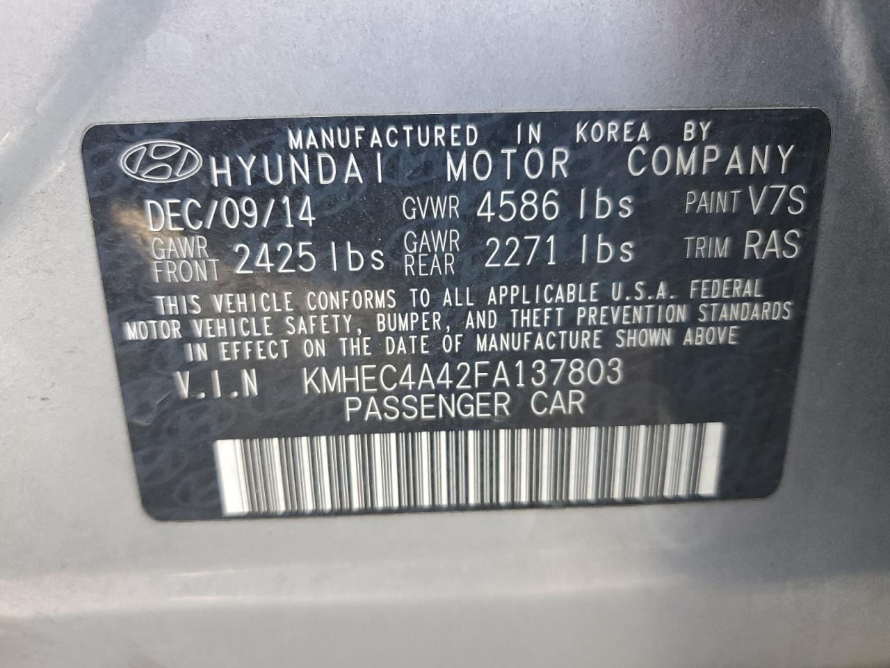 VIN KMHEC4A42FA137803 2015 HYUNDAI SONATA no.13