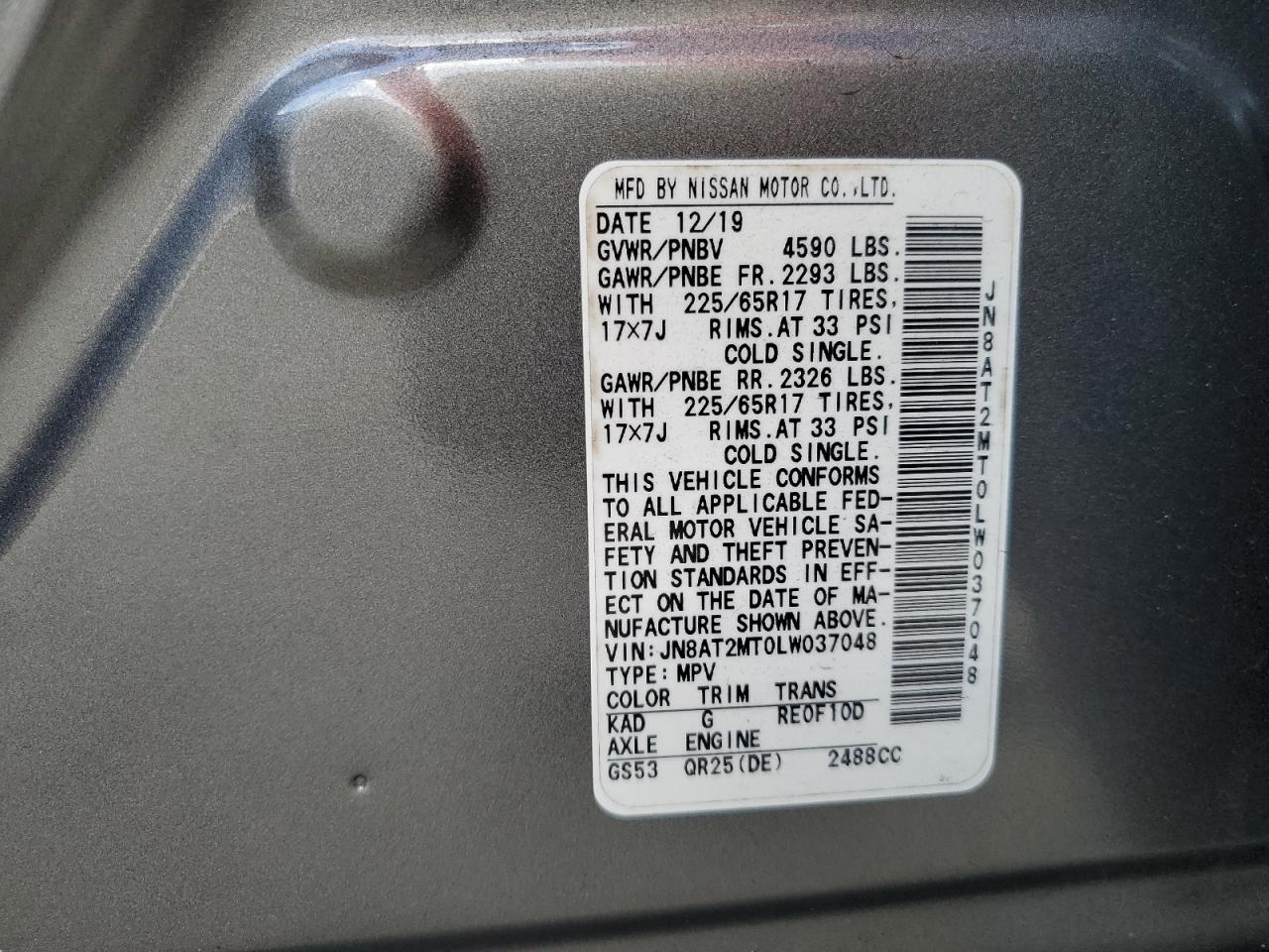 VIN JN8AT2MT0LW037048 2020 NISSAN ROGUE no.14