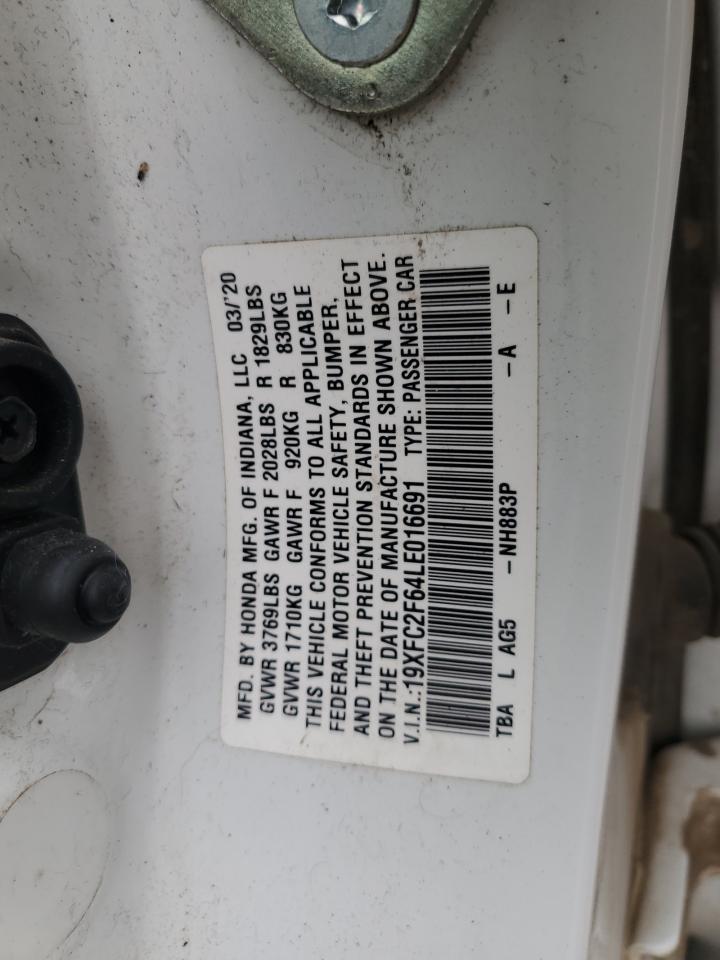 2020 Honda Civic Lx VIN: 19XFC2F64LE016691 Lot: 86099124