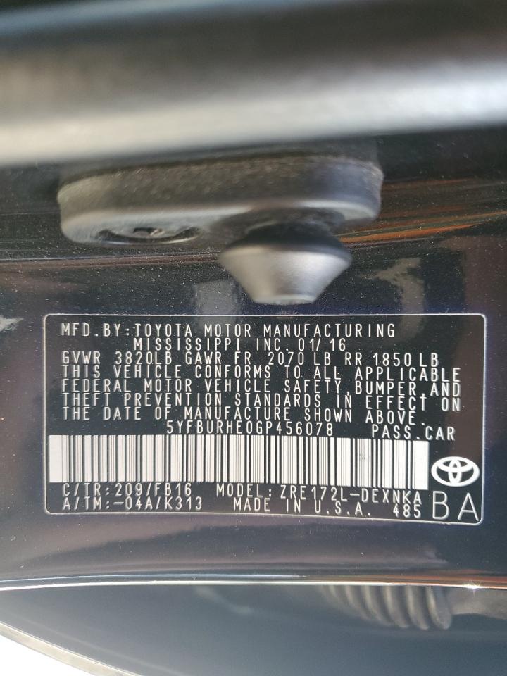 VIN 5YFBURHE0GP456078 2016 TOYOTA COROLLA no.12