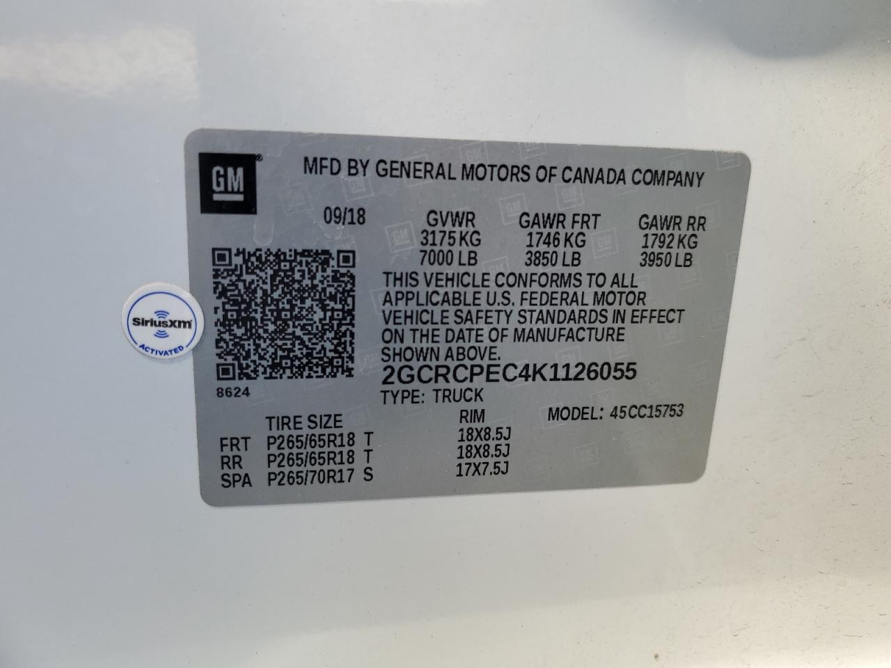 2GCRCPEC4K1126055 CHEVROLET ALL Models 2019