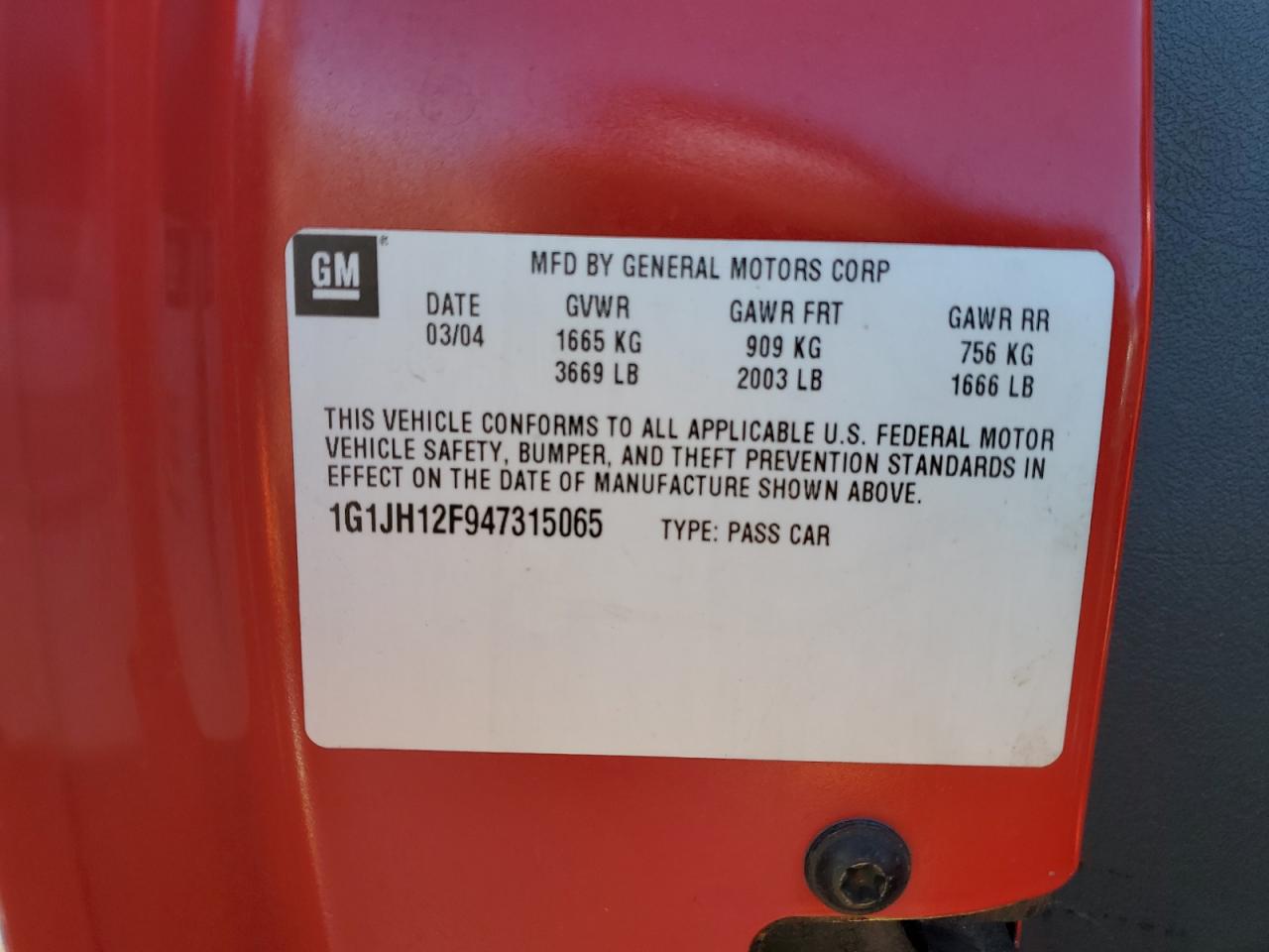 2004 Chevrolet Cavalier Ls Sport VIN: 1G1JH12F947315065 Lot: 84309154