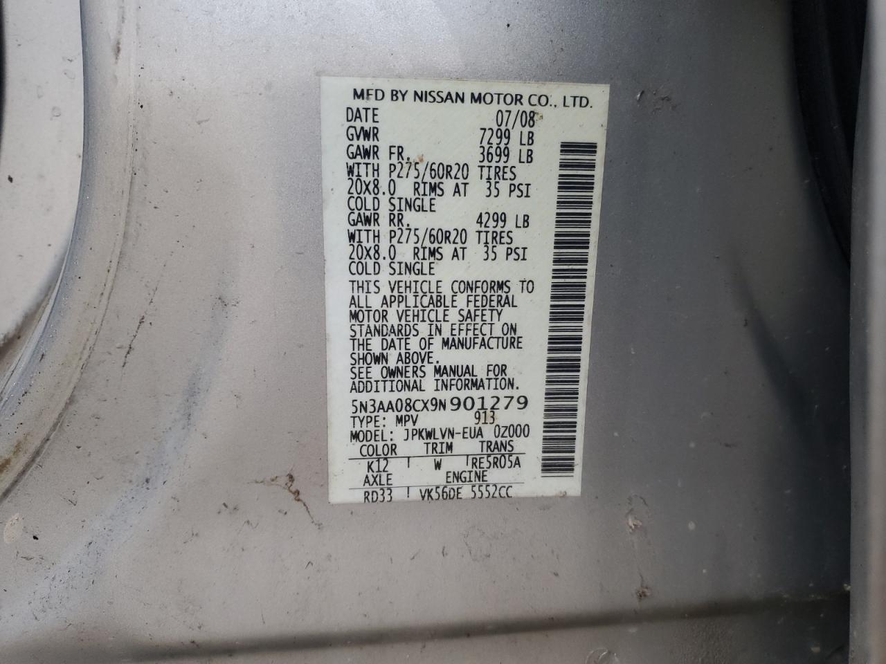 2009 Infiniti Qx56 VIN: 5N3AA08CX9N901279 Lot: 65503115