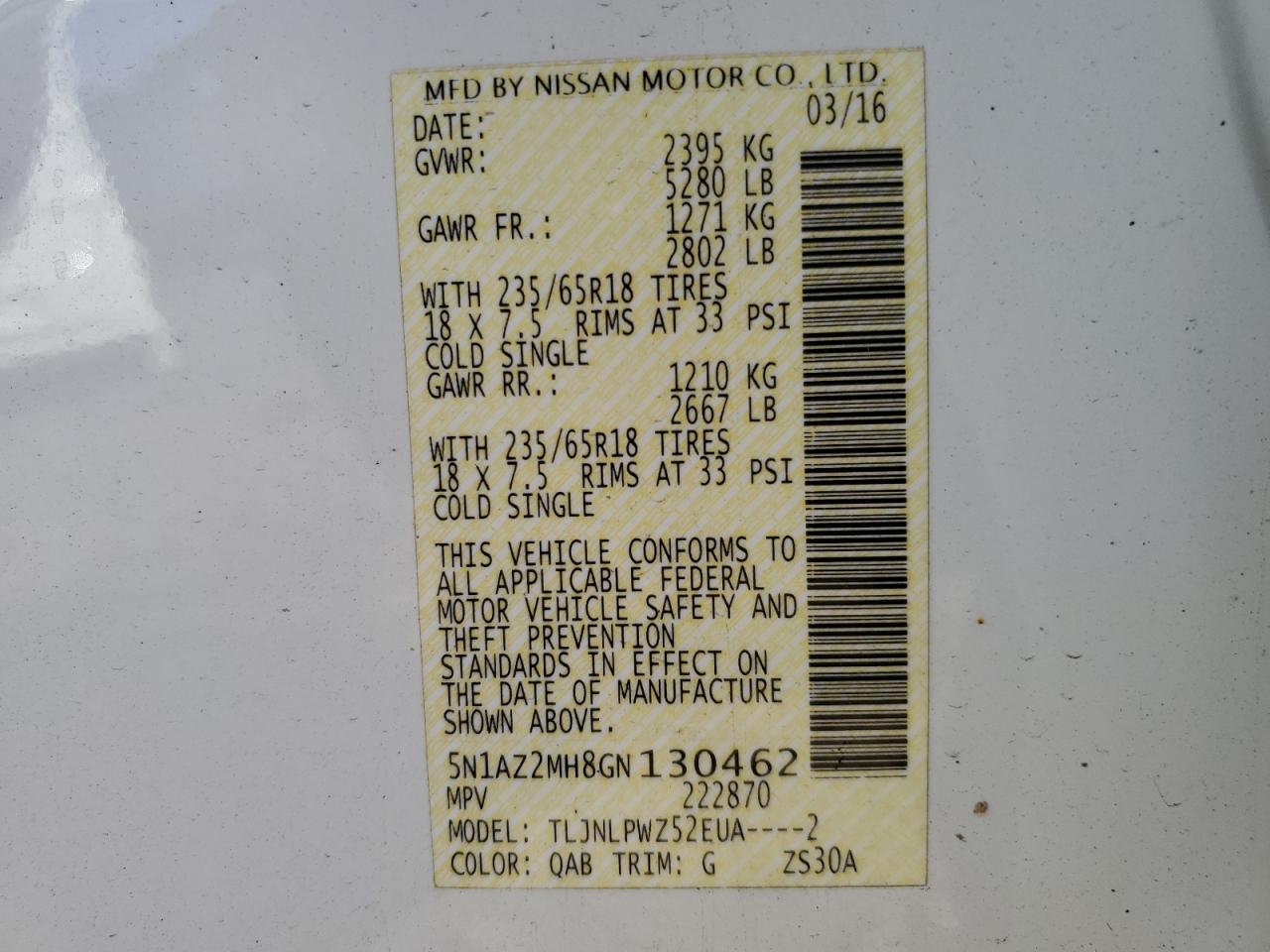 5N1AZ2MH8GN130462 NISSAN MURANO 2016