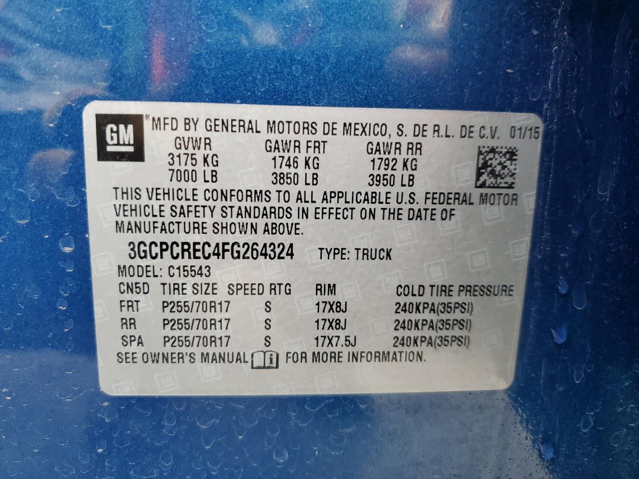 VIN 3GCPCREC4FG264324 2015 CHEVROLET ALL Models no.12