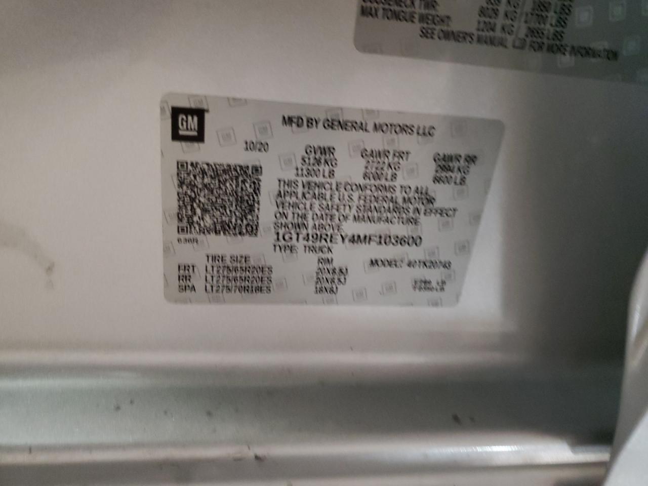 2021 GMC Sierra K2500 Denali VIN: 1GT49REY4MF103600 Lot: 83196294